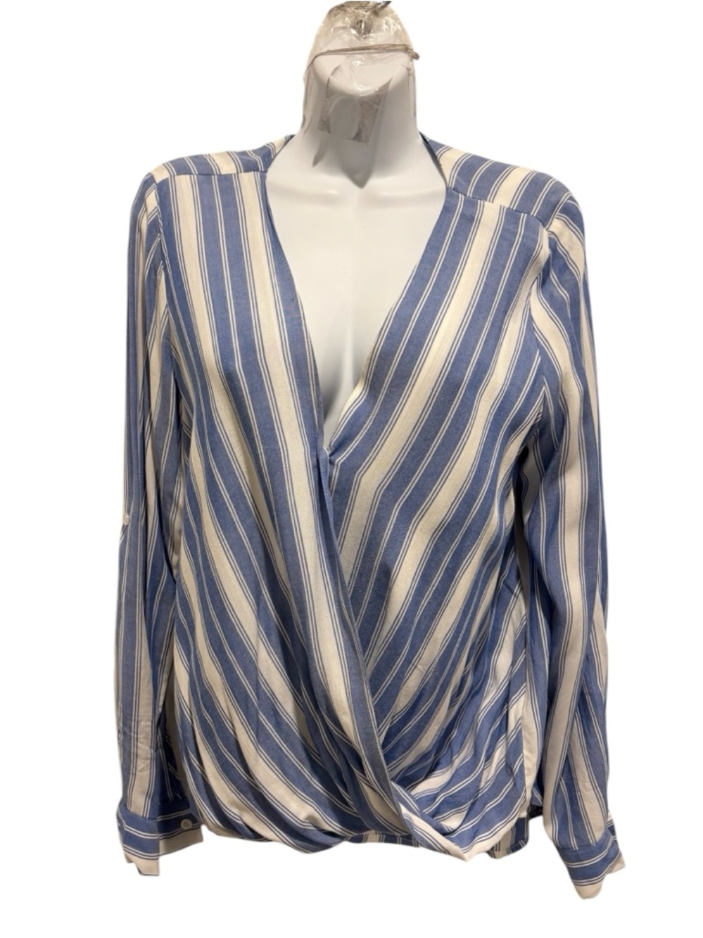 KUT FROM THE KLOTH Women’s Surplice Shirt Blouse Blue White Stripes Size Medium